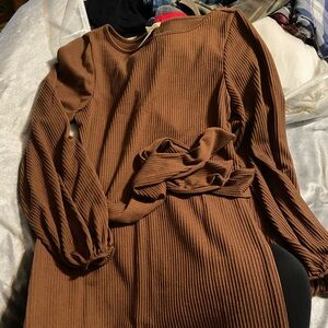 Peach Love California Brown Long Sleeve Dress